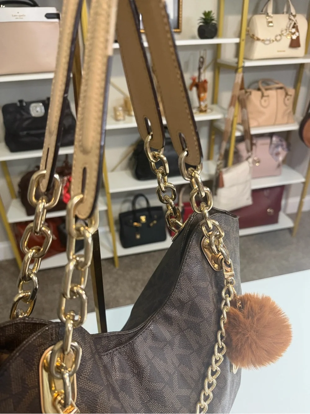 Michael Kors Lily Chain Brown Monogram Shoulder Bag